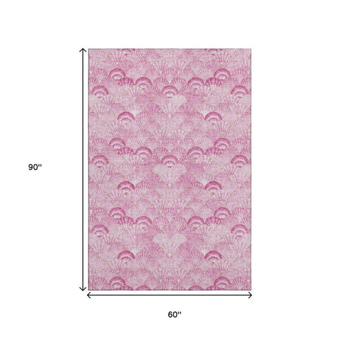 5' X 8' Pink And Ivory Geometric Washable Area Rug With UV Protection