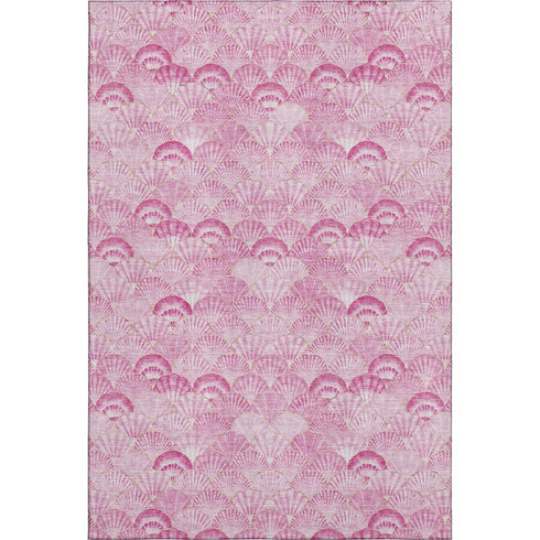 5' X 8' Pink And Ivory Geometric Washable Area Rug With UV Protection