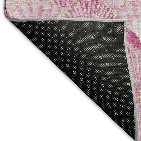 5' X 8' Pink And Ivory Geometric Washable Area Rug With UV Protection
