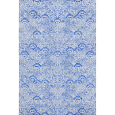 5' X 8' Blue And Ivory Geometric Washable Area Rug With UV Protection