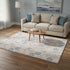5' X 8' Peach Ivory And Navy Blue Geometric Washable Area Rug With UV Protection