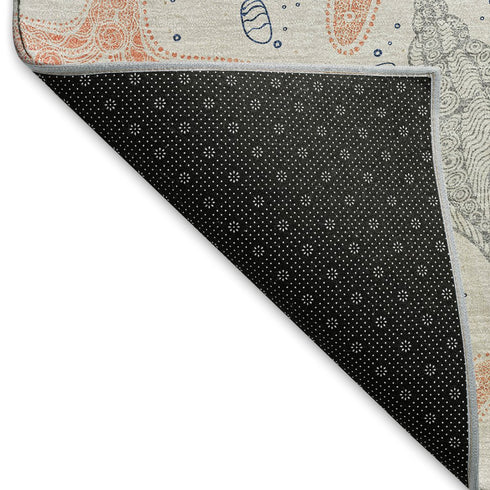 8' X 10' Peach Ivory And Navy Blue Geometric Washable Area Rug With UV Protection