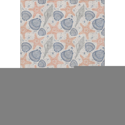 8' X 10' Peach Ivory And Navy Blue Geometric Washable Area Rug With UV Protection