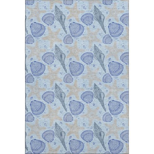 5' X 8' Blue And Beige Geometric Washable Area Rug With UV Protection