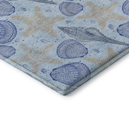 5' X 8' Blue And Beige Geometric Washable Area Rug With UV Protection