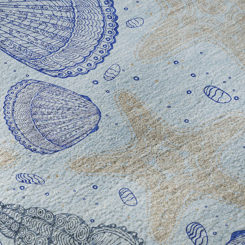 5' X 8' Blue And Beige Geometric Washable Area Rug With UV Protection