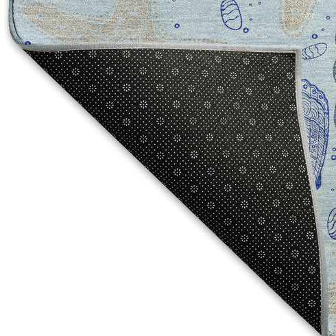 8' X 10' Blue And Beige Geometric Washable Area Rug With UV Protection
