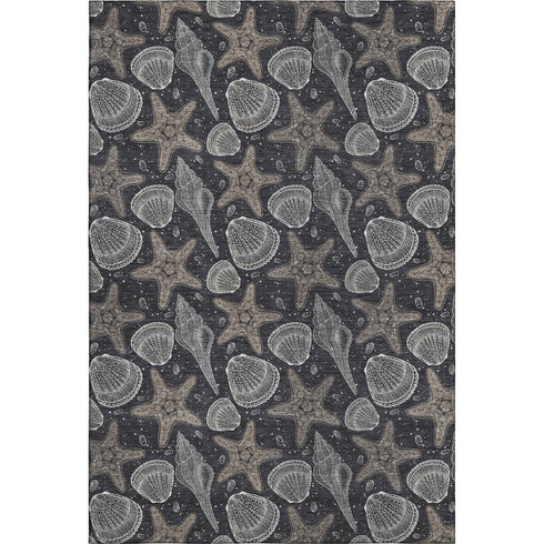 5' X 8' Midnight And Taupe Geometric Washable Area Rug With UV Protection