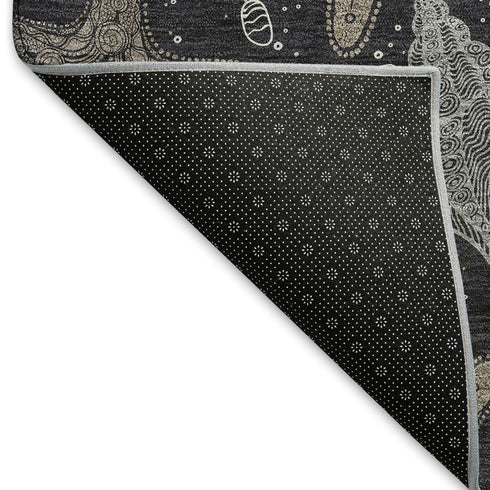 5' X 8' Midnight And Taupe Geometric Washable Area Rug With UV Protection