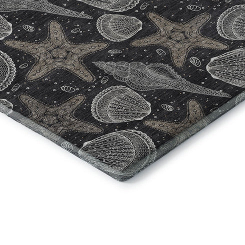 5' X 8' Midnight And Taupe Geometric Washable Area Rug With UV Protection