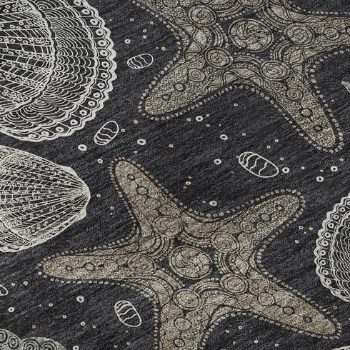5' X 8' Midnight And Taupe Geometric Washable Area Rug With UV Protection