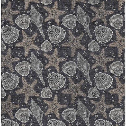 5' X 8' Midnight And Taupe Geometric Washable Area Rug With UV Protection