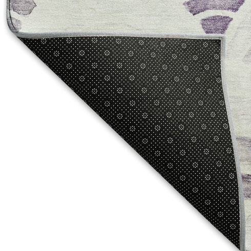 8' Purple Ivory And Gray Geometric Washable Round Rug With UV Protection