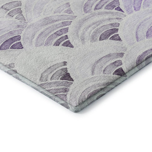 8' Purple Ivory And Gray Geometric Washable Round Rug With UV Protection
