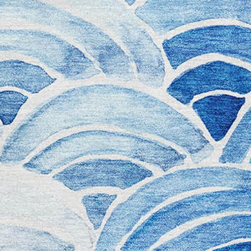 5' X 8' Blue Ivory And Gray Geometric Washable Area Rug With UV Protection