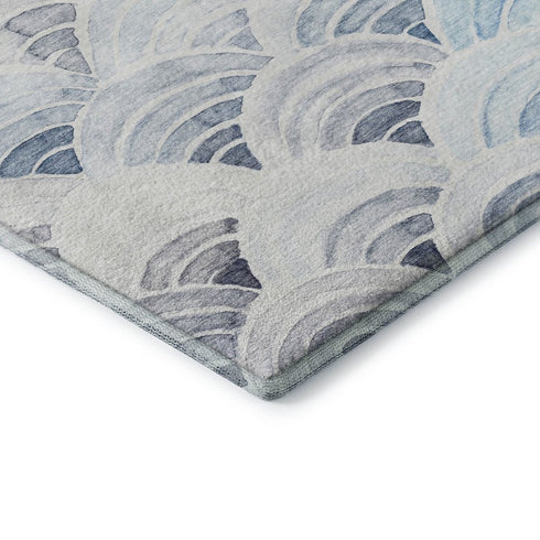 9' X 12' Blue Ivory And Gray Geometric Washable Area Rug With UV Protection