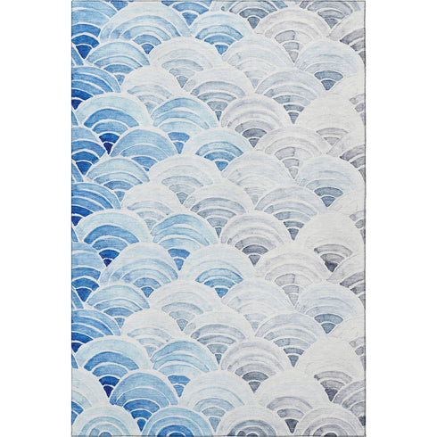 9' X 12' Blue Ivory And Gray Geometric Washable Area Rug With UV Protection
