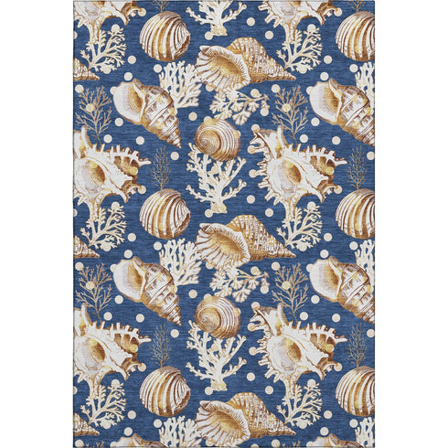 5' X 8' Blue Ivory And Beige Geometric Washable Area Rug With UV Protection