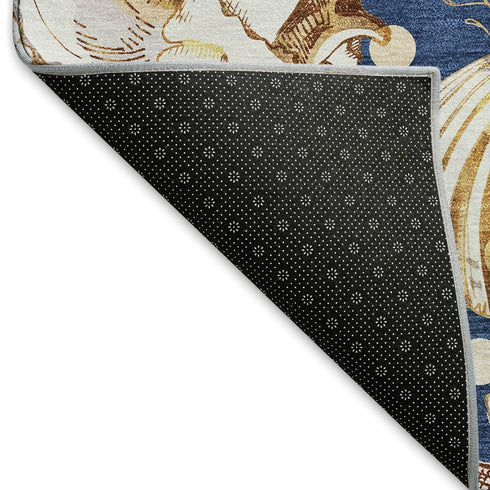 5' X 8' Blue Ivory And Beige Geometric Washable Area Rug With UV Protection