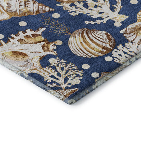 5' X 8' Blue Ivory And Beige Geometric Washable Area Rug With UV Protection