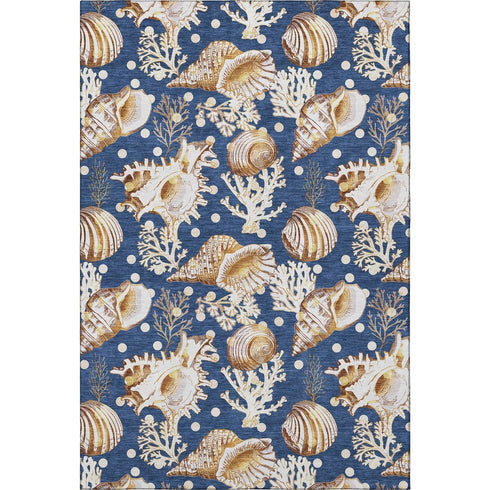 5' X 8' Blue Ivory And Beige Geometric Washable Area Rug With UV Protection