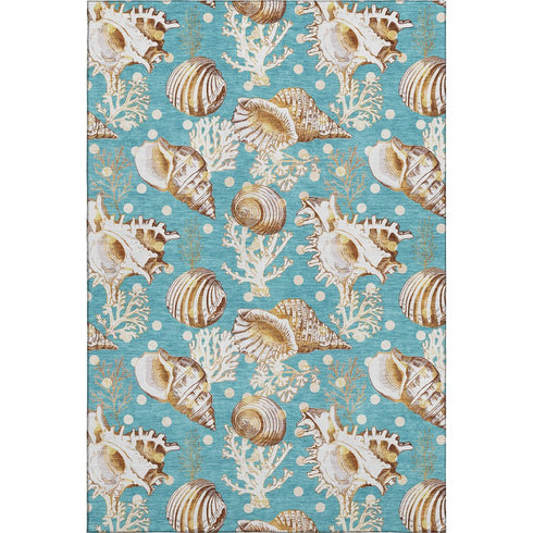 8' X 10' Aqua Ivory And Beige Geometric Washable Area Rug With UV Protection