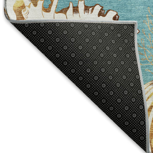 8' X 10' Aqua Ivory And Beige Geometric Washable Area Rug With UV Protection