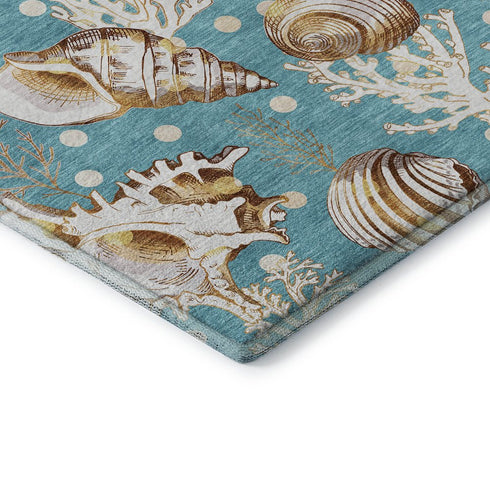 8' X 10' Aqua Ivory And Beige Geometric Washable Area Rug With UV Protection