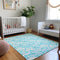 9' X 12' Aqua And Ivory Geometric Washable Area Rug With UV Protection