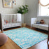 9' X 12' Aqua And Ivory Geometric Washable Area Rug With UV Protection