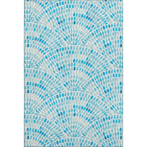 9' X 12' Aqua And Ivory Geometric Washable Area Rug With UV Protection