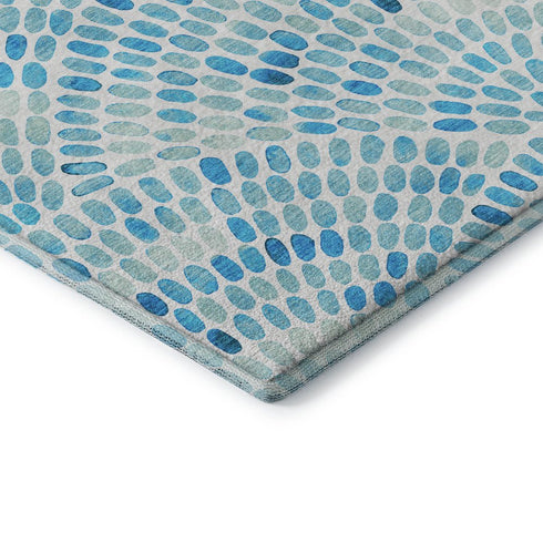 9' X 12' Aqua And Ivory Geometric Washable Area Rug With UV Protection