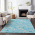9' X 12' Aqua And Ivory Geometric Washable Area Rug With UV Protection