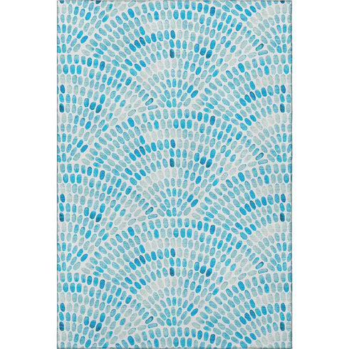 9' X 12' Aqua And Ivory Geometric Washable Area Rug With UV Protection
