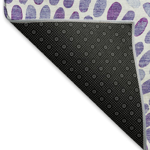8' Purple And Ivory Geometric Washable Round Rug With UV Protection