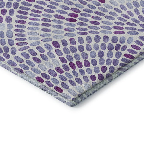 8' Purple And Ivory Geometric Washable Round Rug With UV Protection