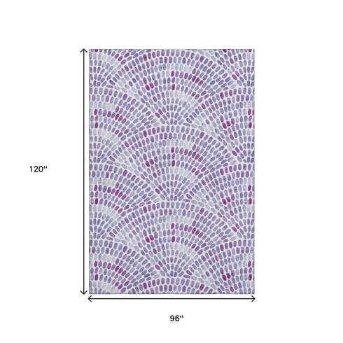 8' X 10' Purple And Ivory Geometric Washable Area Rug With UV Protection