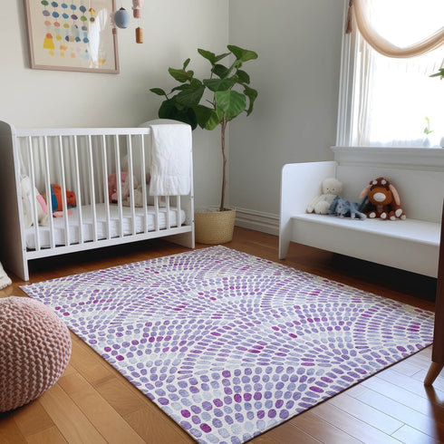 8' X 10' Purple And Ivory Geometric Washable Area Rug With UV Protection