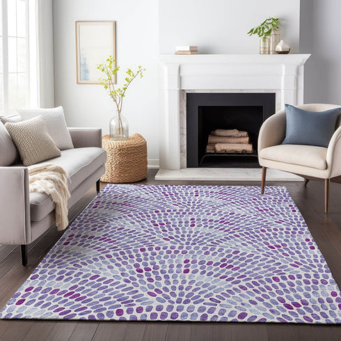 8' X 10' Purple And Ivory Geometric Washable Area Rug With UV Protection