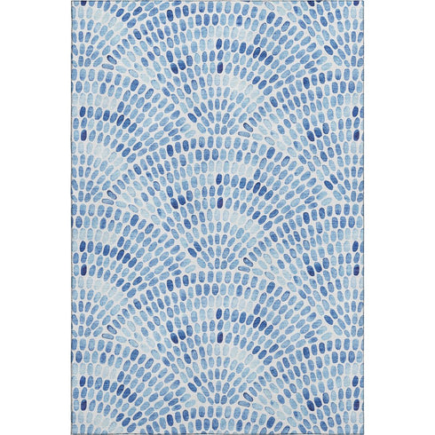 5' X 8' Blue And Ivory Geometric Washable Area Rug With UV Protection
