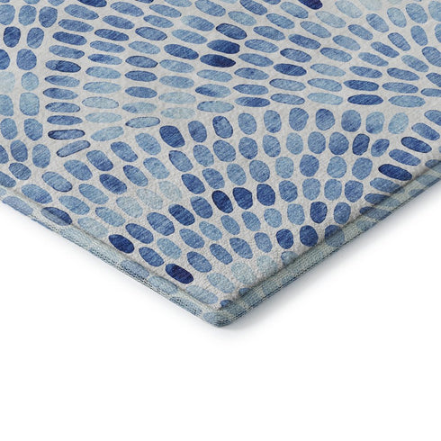 5' X 8' Blue And Ivory Geometric Washable Area Rug With UV Protection