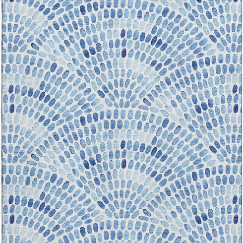 5' X 8' Blue And Ivory Geometric Washable Area Rug With UV Protection