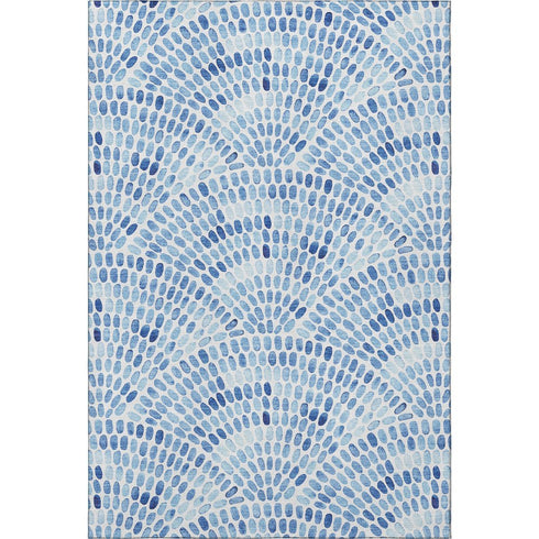 5' X 8' Blue And Ivory Geometric Washable Area Rug With UV Protection