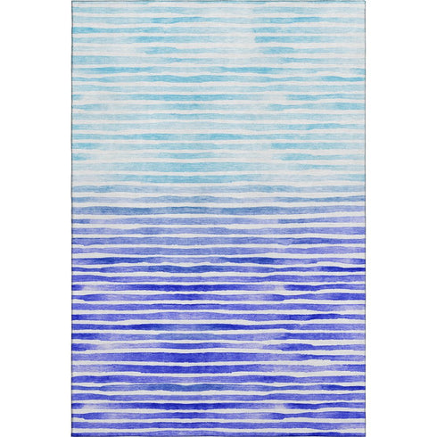 5' X 8' Blue And Ivory Geometric Washable Area Rug With UV Protection