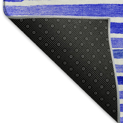 5' X 8' Blue And Ivory Geometric Washable Area Rug With UV Protection