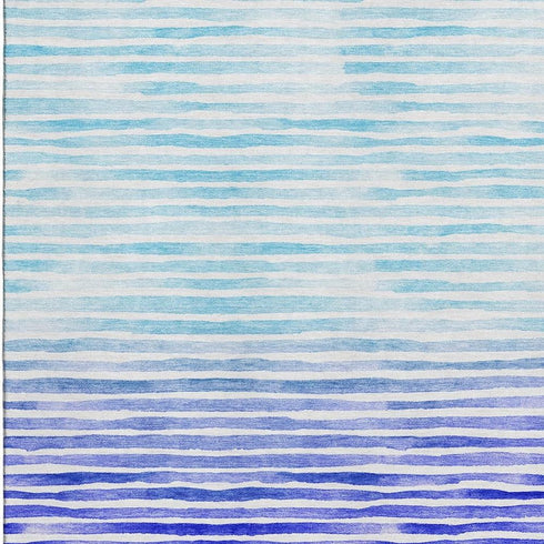 5' X 8' Blue And Ivory Geometric Washable Area Rug With UV Protection