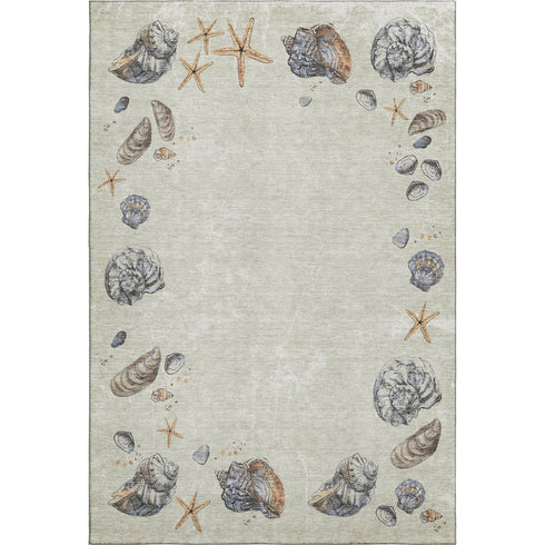 5' X 8' Linen Ivory And Beige Geometric Washable Area Rug With UV Protection