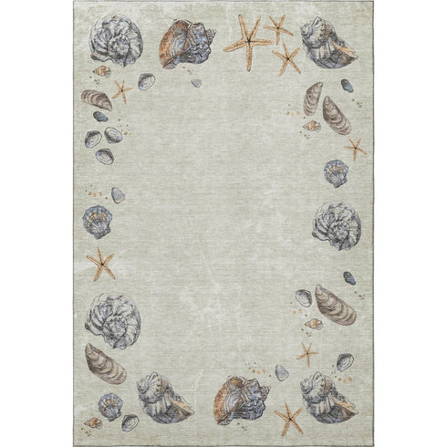 5' X 8' Linen Ivory And Beige Geometric Washable Area Rug With UV Protection