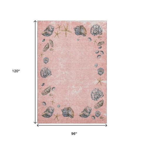 8' X 10' Peach Gray And Ivory Geometric Washable Area Rug With UV Protection