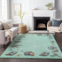 9' X 12' Green Light Blue And Beige Geometric Washable Area Rug With UV Protection